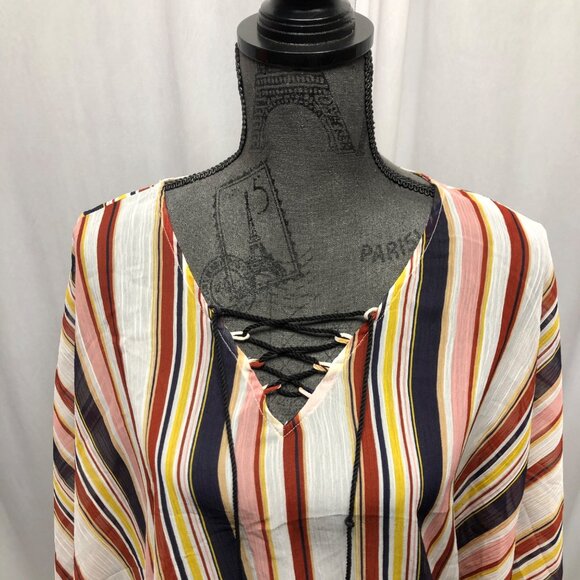 Maurices Striped Multicolor Sheer Blouse Womens Size Medium Lightweight Boho - Picture 2 of 9